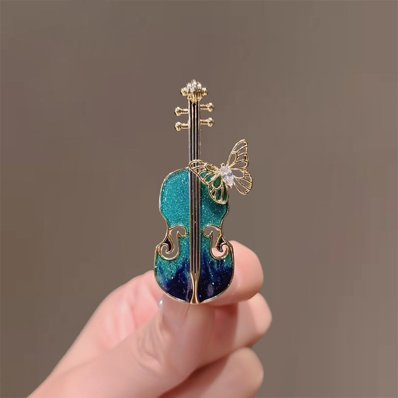 Broche de Violín Azul Accesorio llamativo para Suéter