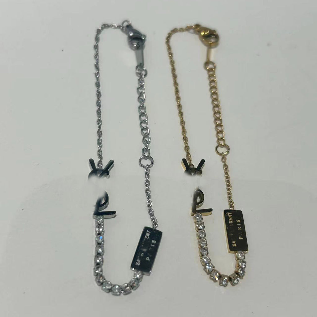 Y Letter Series Classic Asymmetric Zircon Bracelet 18K Gold Plating