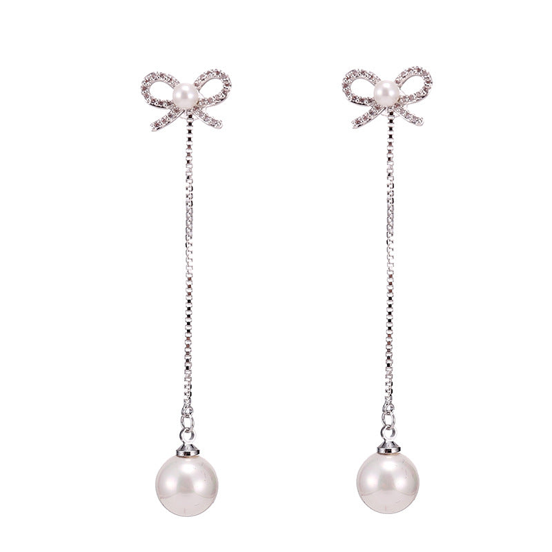 Aretes de aguja de plata esterlina con lazo, pendientes largos de perlas, hipoalergénicos, de cobre, de dos formas