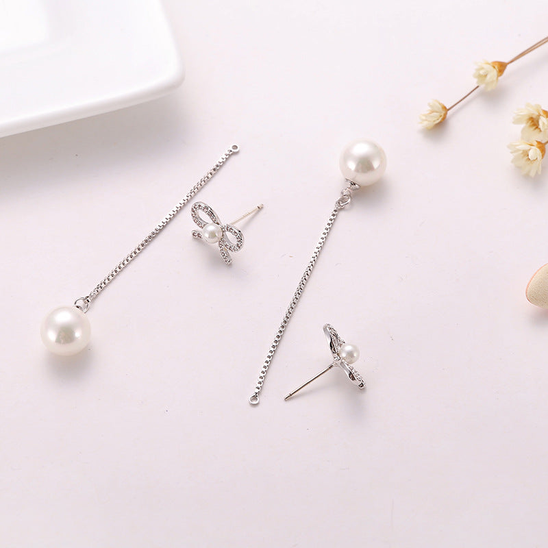 Aretes de aguja de plata esterlina con lazo, pendientes largos de perlas, hipoalergénicos, de cobre, de dos formas