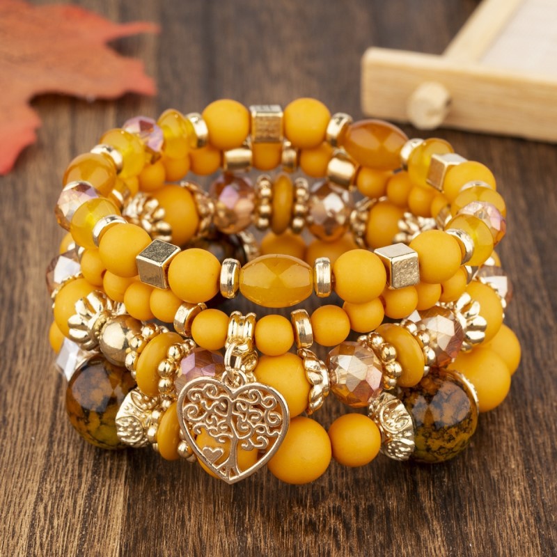 Pulsera multinevel con cristales en forma de corazón y estilo nacional bohemio