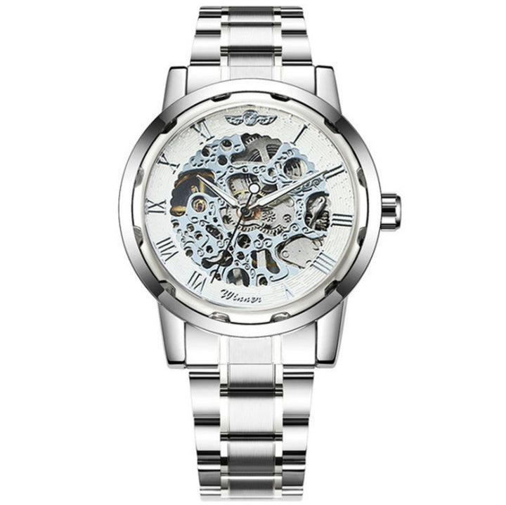 Die Gewinner-Herrenmode Business Casual Space Gravur Goldarmband Handaufzug-Mechanikuhr