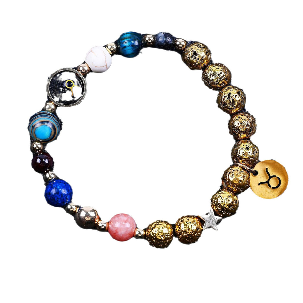 Zwölf Sternzeichen Armbänder Blau San Vulkangestein Antik & Gold Perlenarmband