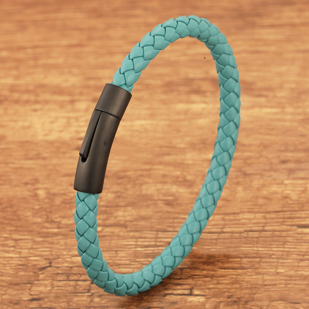 Woven Frosted Black Buckle Simple Leather Bracelet