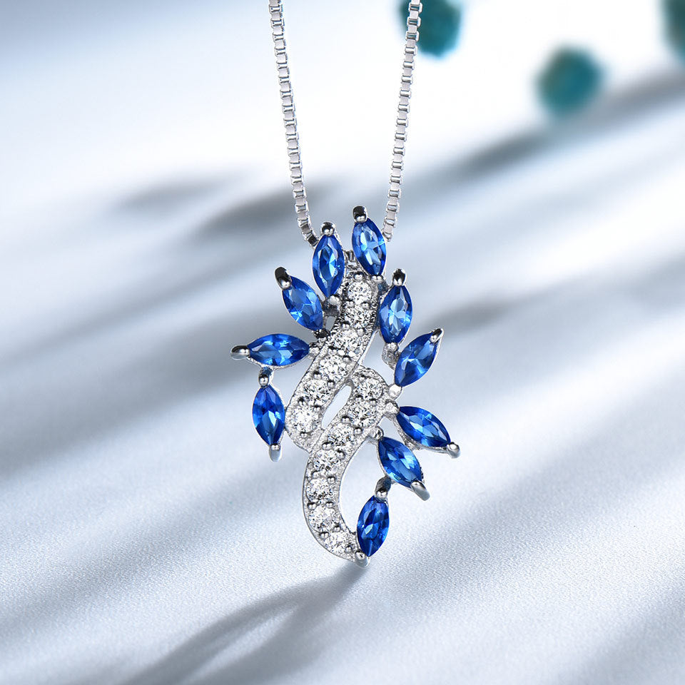 Saphirblatt-Set mit Diamant-Anhänger, Ohrringen und Ring, 3-teiliges Set
