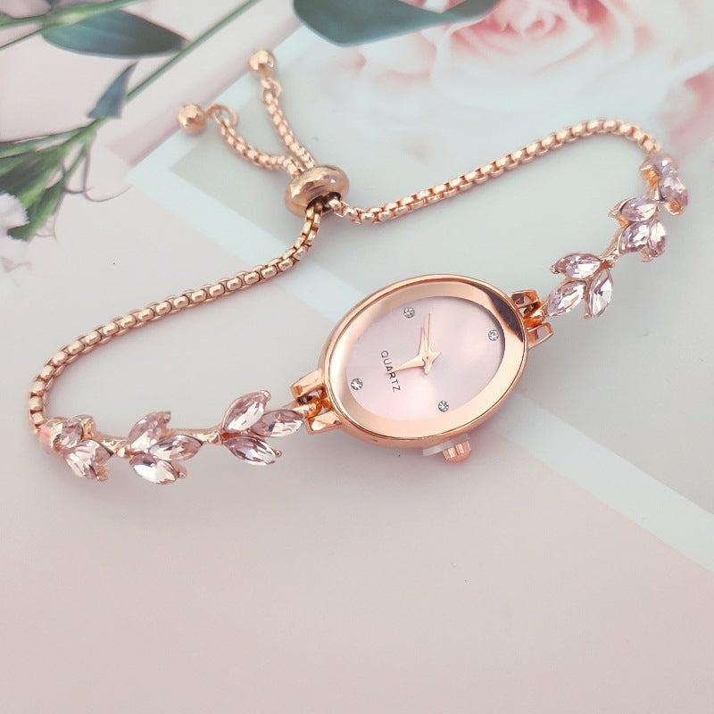 Reloj de pulsera de mujer Wheat Diamond de ajuste libre y tipo pull-out