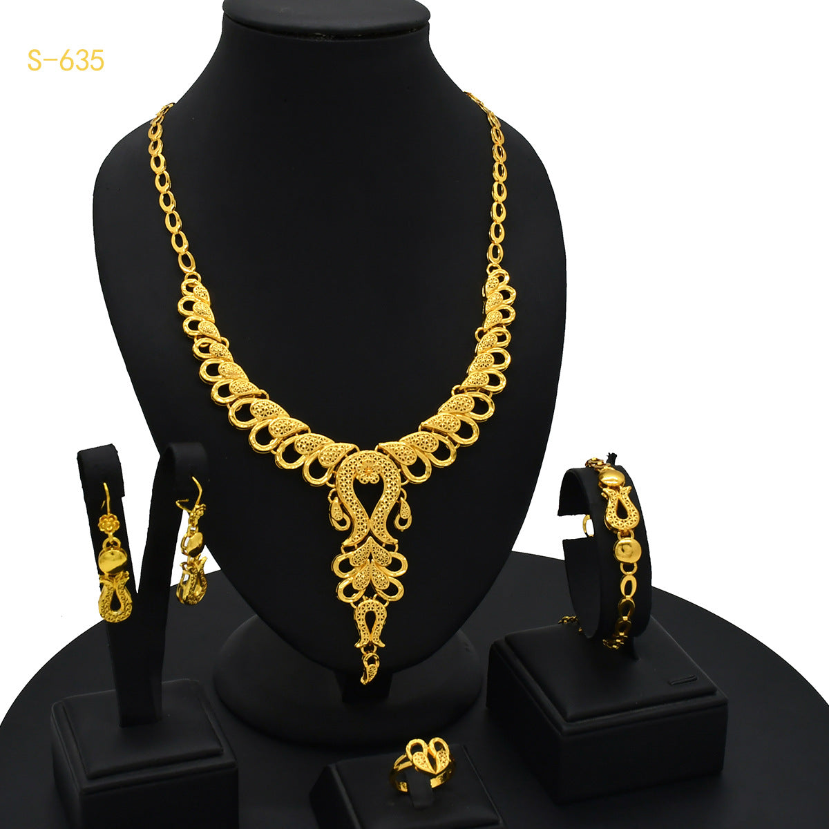Traje de joyería árabe nupcial para mujer chapado en oro de 24 quilates