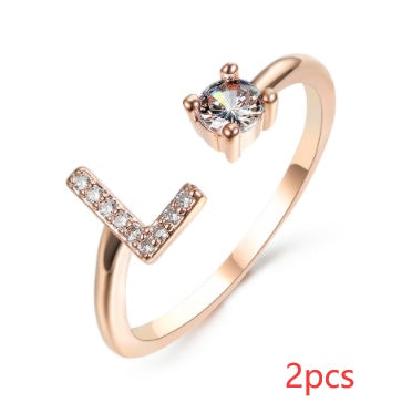 Nuevo Diseño Anillo Ajustable con Letra Inicial 26 Joyería de Moda para Mujeres Joyería Simple y Elegante