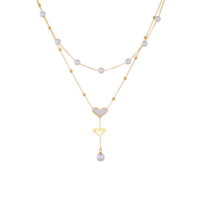 Special-interest Retro Double-layer Chain Pearl Butterfly Tassel Pendant Necklace