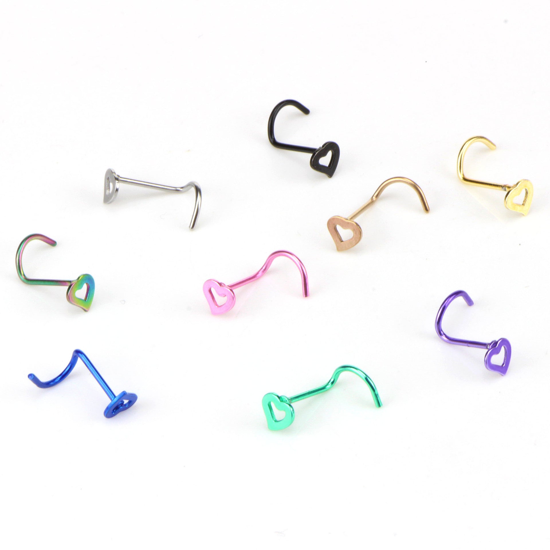 Pendientes de nariz de acero inoxidable curvados en forma de corazón