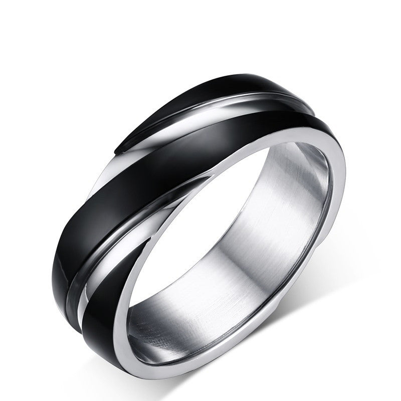 Anillo de hombre de titanio y acero negro con sarga
