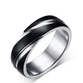 Anillo de hombre de titanio y acero negro con sarga