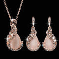 Damen Elegantes Wassertropfen Strass Anhänger Halskette Haken Ohrringe Schmuckset