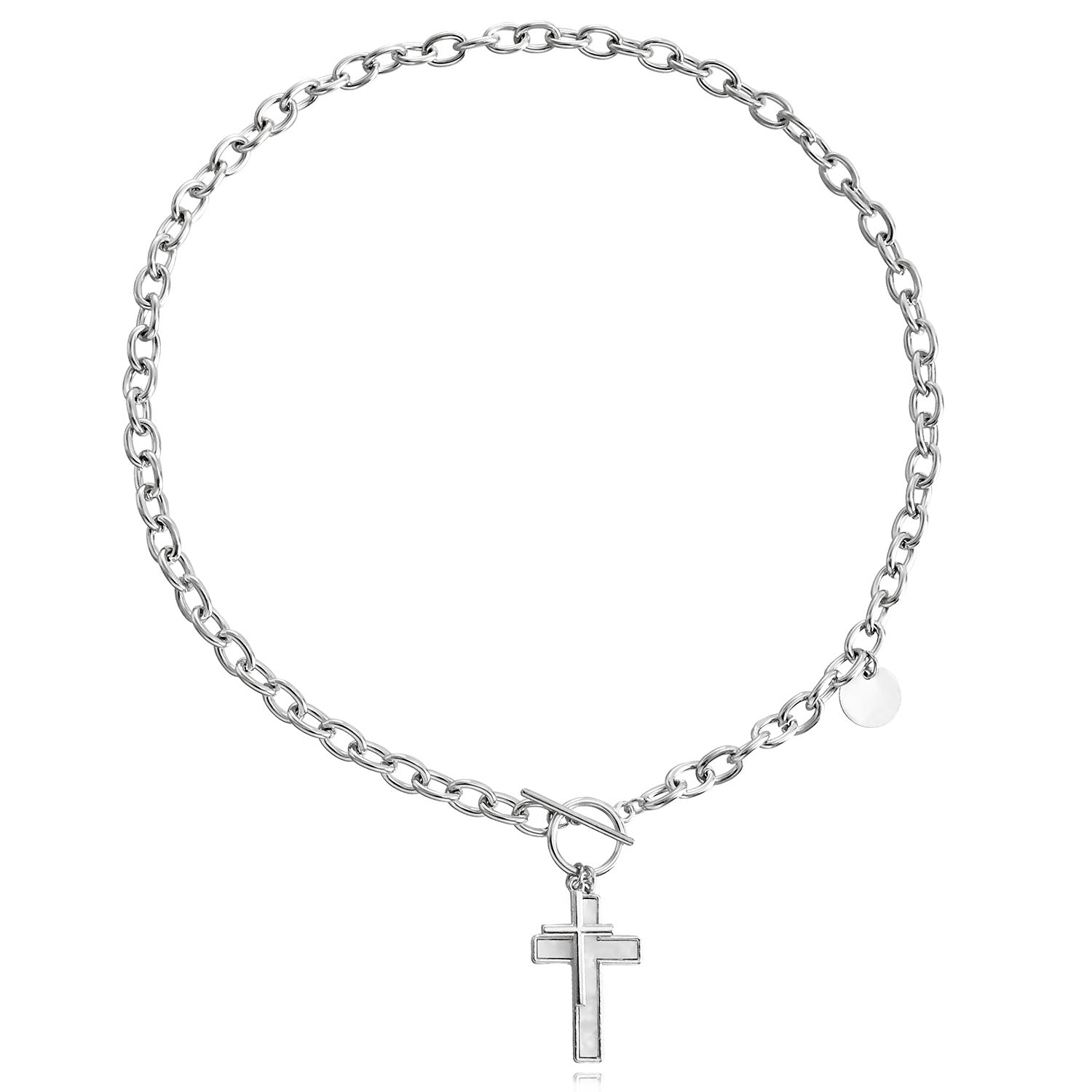 Punk Double Cross White Shell Pendant Necklace