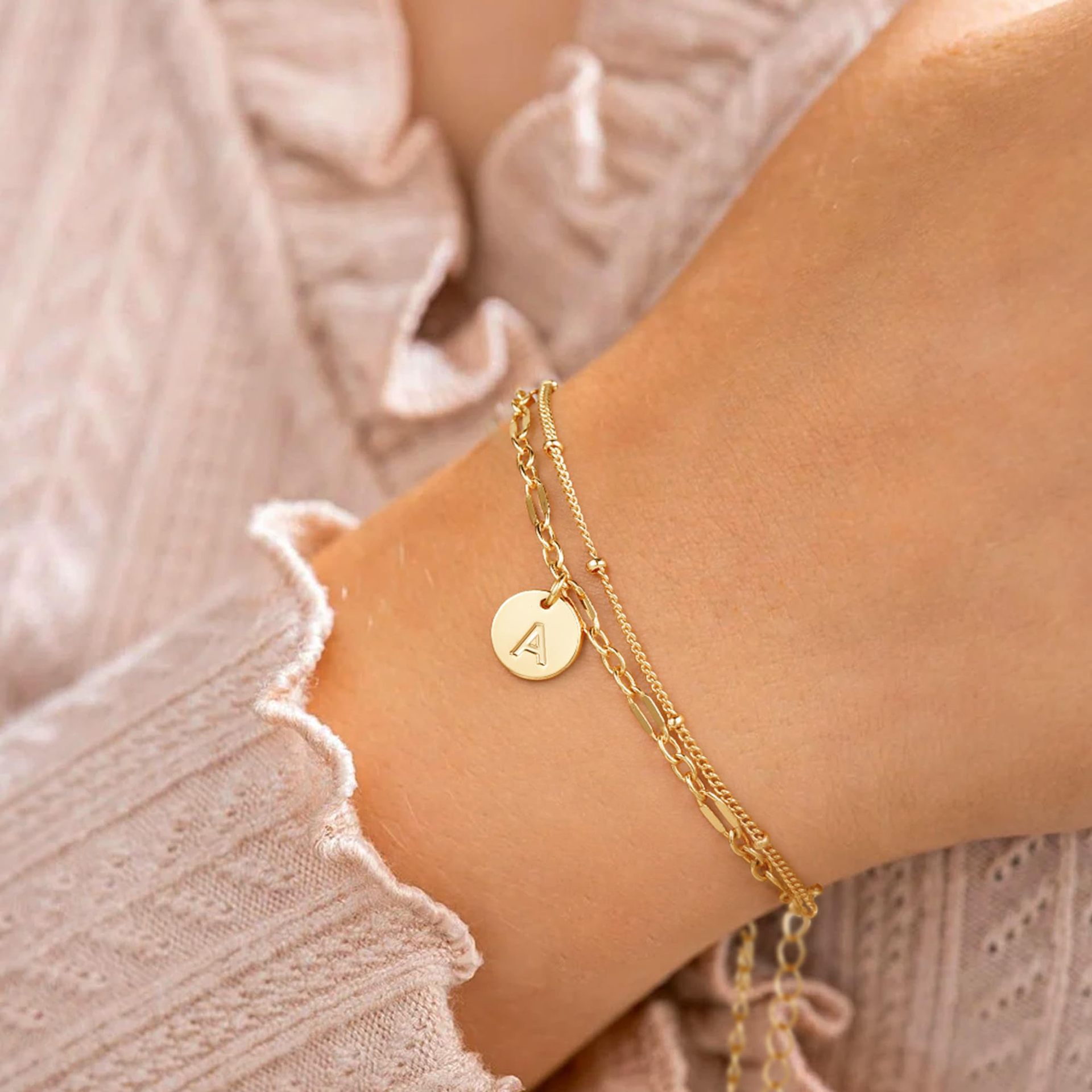 Versatile Simple Vintage Cross Round Letter Stainless Steel Bracelet