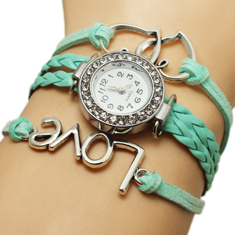 Legierung Liebe Doppelte Herzförmige Liebe Gewebte Mehrschichtige Uhr