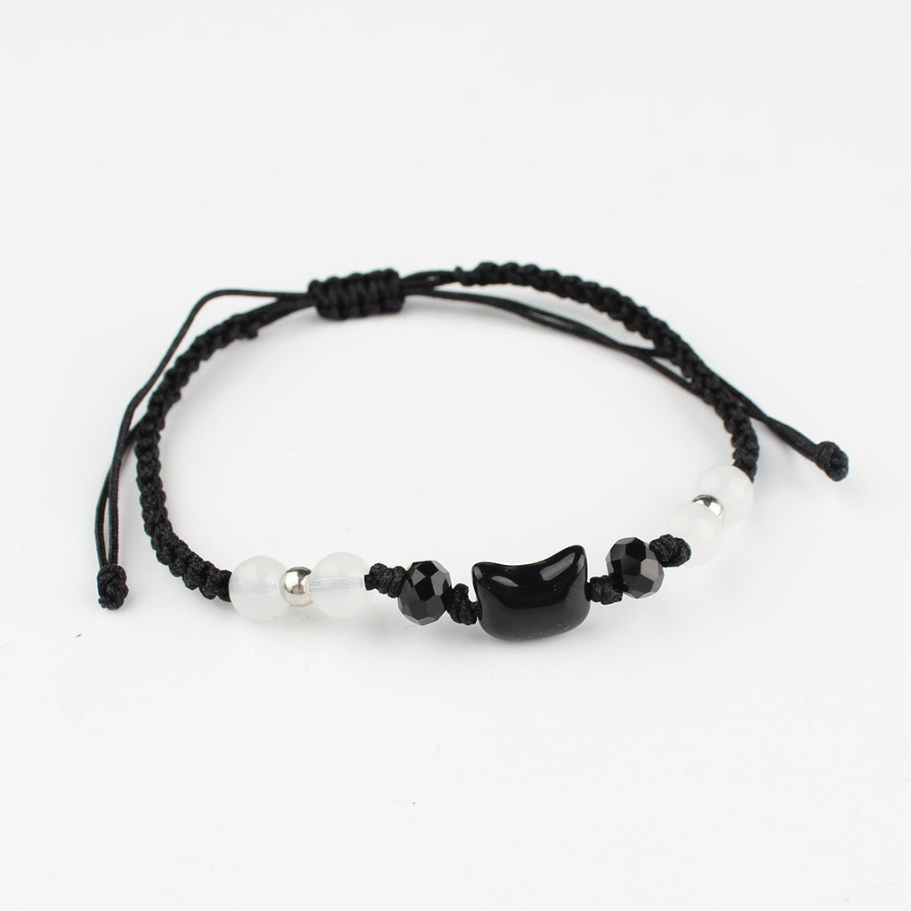 Schwarze Katze Weiße Katze Perlen Handgewebtes Armband für Männer und Frauen