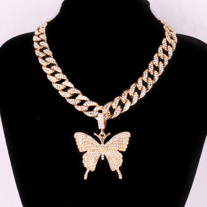 Hip Hop Trend Ins Style Diamant Schmetterling Cuban Daikin Halskette Unisex