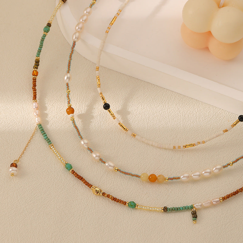 Women's Fashionable All-match Small Rice-shaped Beads Colorful Beaded Necklace