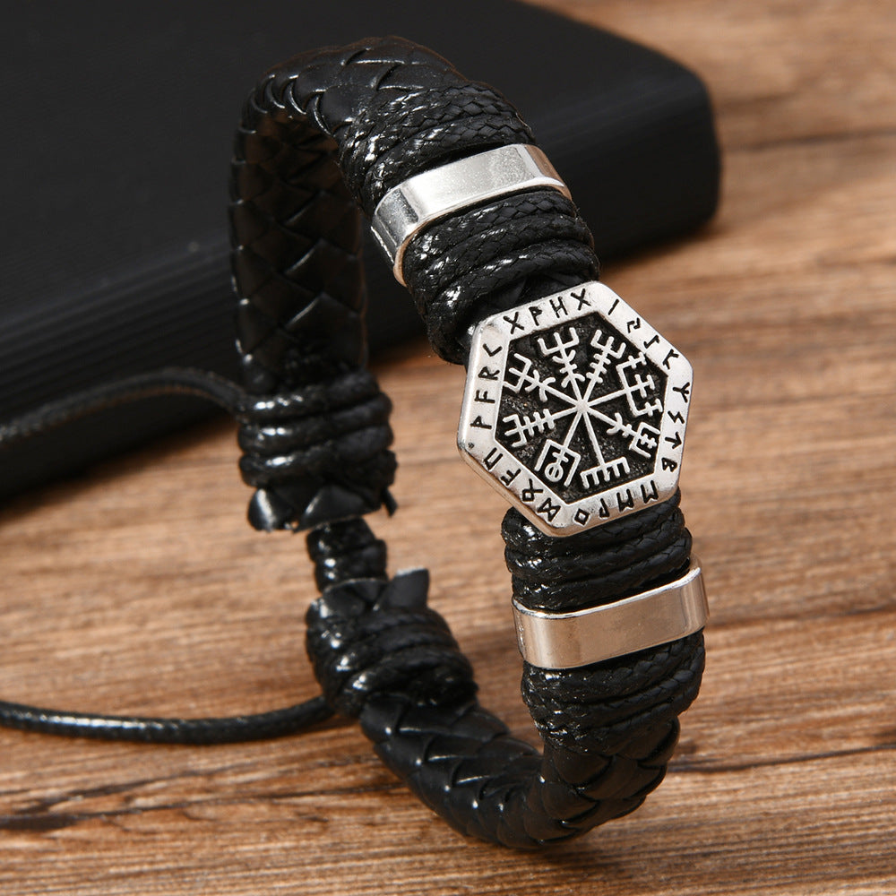 Retro Personality Trendy Oracle Compass Pu Leather Pull-out Men's And Women's Bracelet