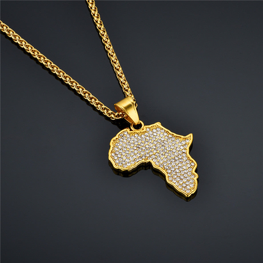 Titanstahl vergoldeter Diamant Afrika-Karten-Anhänger
