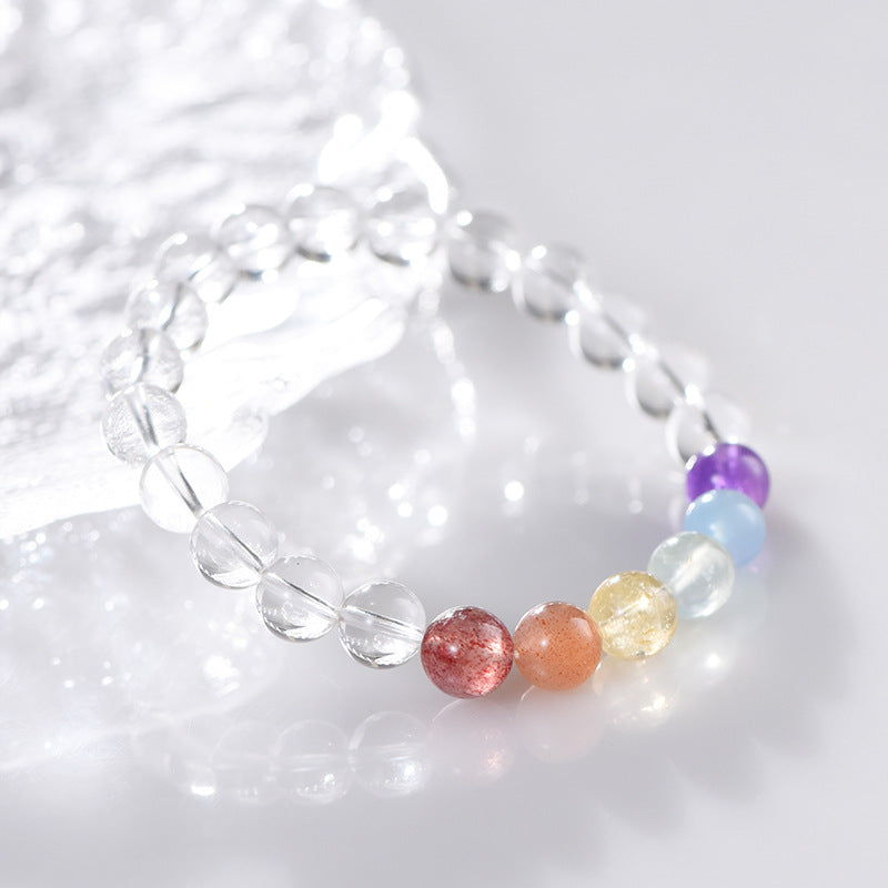 Natural Colorful Rainbow Gradient Color White Crystal Round Beads Single Circle Bracelet