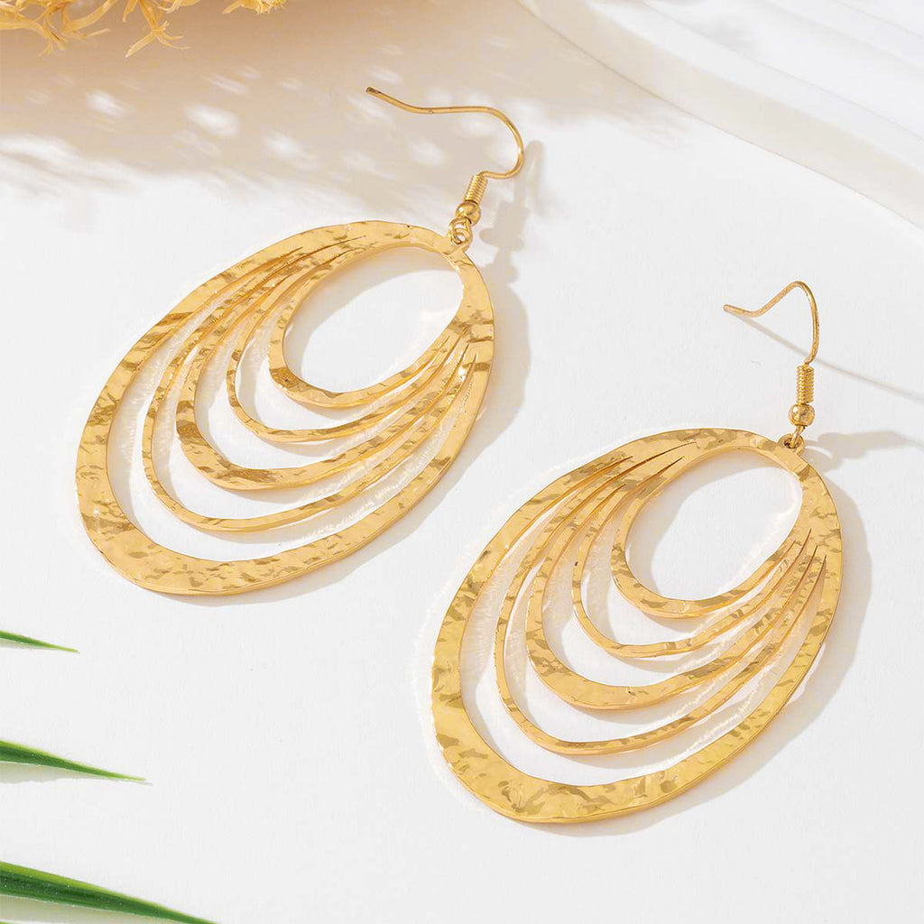 Pendientes largos de acero inoxidable con forma ovalada hueca de 3 capas, elegantes, estilo europeo y americano, de color dorado grande