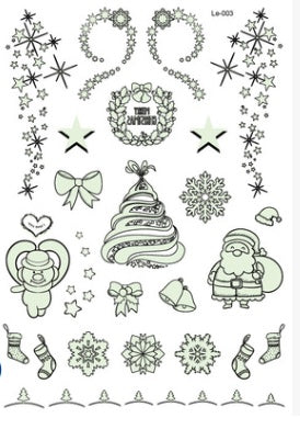Tatuajes temporales fluorescentes que brillan en la oscuridad para Navidad