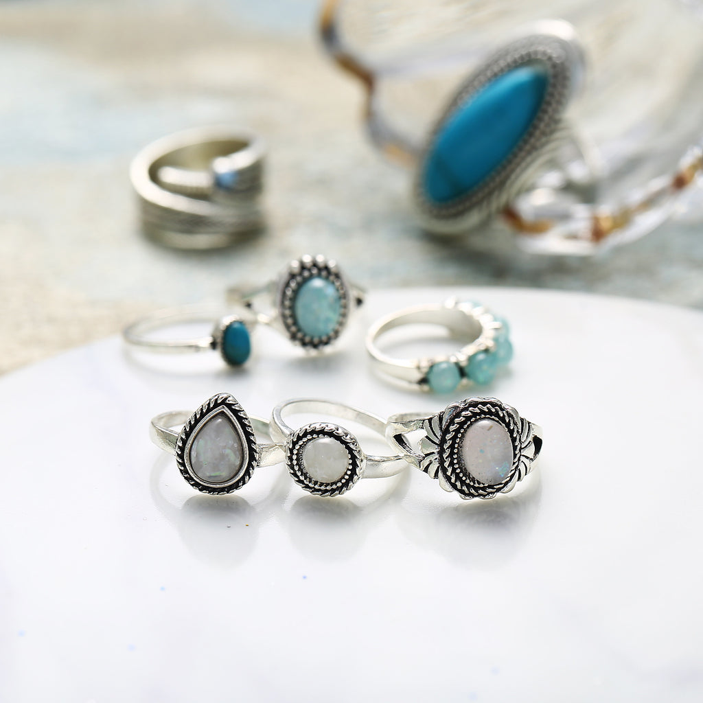 Opalring-Set Türkis achtteilig Schmuck