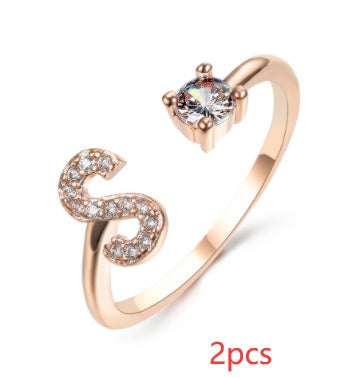Nuevo Diseño Anillo Ajustable con Letra Inicial 26 Joyería de Moda para Mujeres Joyería Simple y Elegante