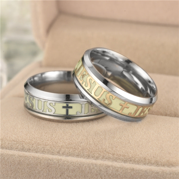 Neue europäische und amerikanische Mode leuchtende Christen Jesus Ring Persönlichkeit Original leuchtender Schmuck Hersteller Großhandel