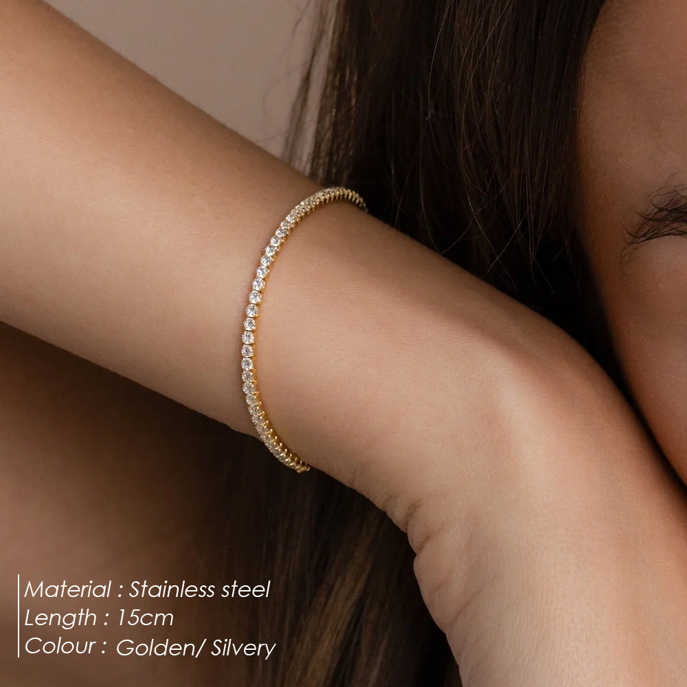 Damen Zirkon Edelstahl Strass Armband