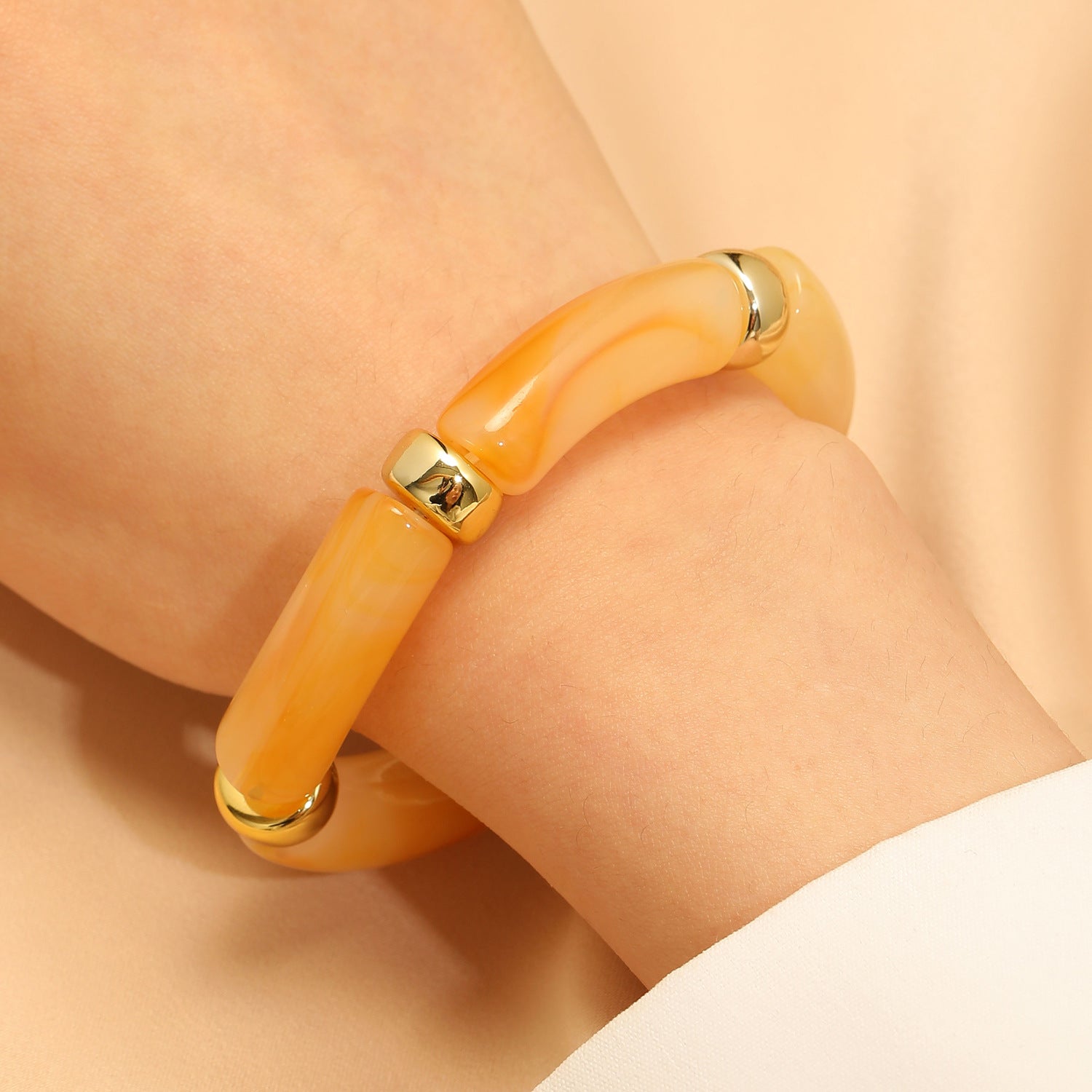 Pulsera europea y americana de resina con cuentas de bambú, diseño geométrico exagerado con combinación de colores