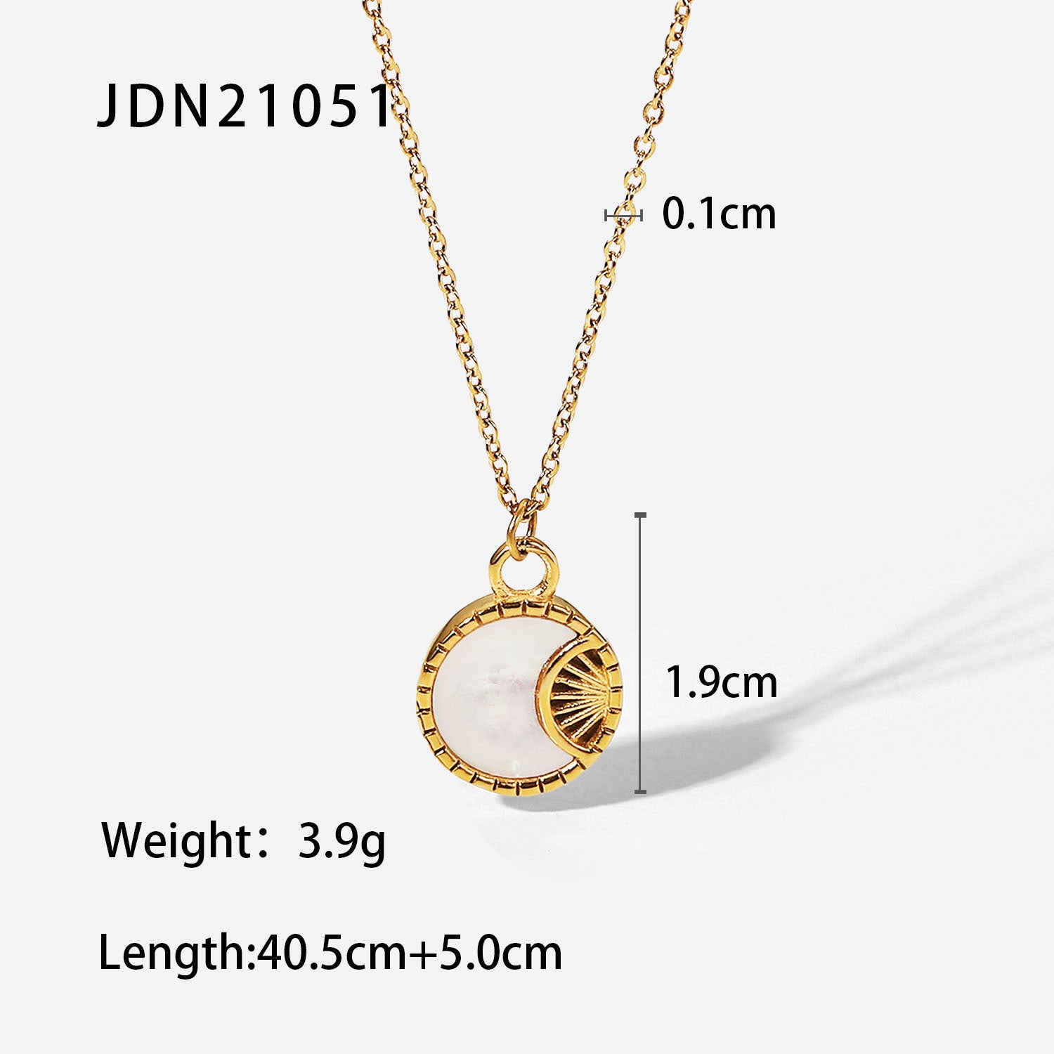 Stainless Steel White Shell Moon Necklace Gold-plated Round