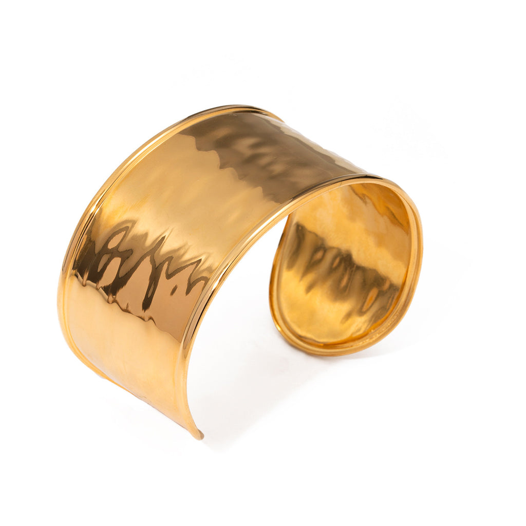 Übertriebenes und personalisiertes 18K Gold Breitoberflächen-Hammerschlagmuster offenes Armband
