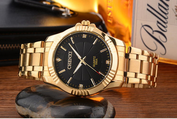 Luxusmarke Herren Goldene elegante Uhren Edelstahl