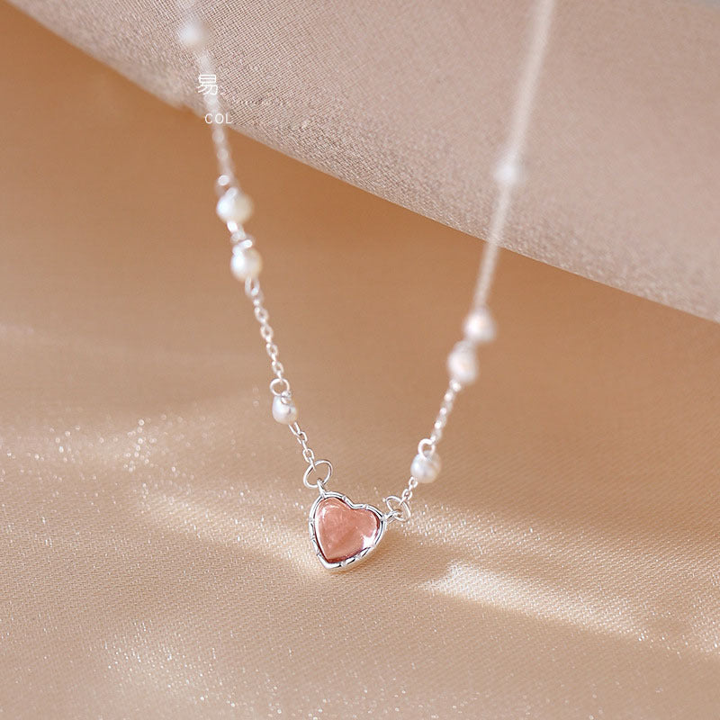 925 Silver Plated Heart Necklace Female Pearl Advanced