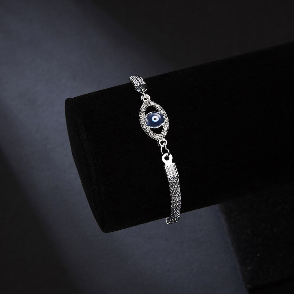 Pulsera Baño Plata Ojo Turco Azul Moda