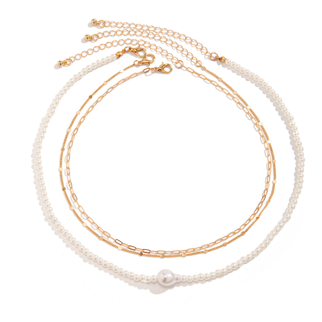 Damen schlichte, schlanke Kette, mehrlagige Kunstperlenkette