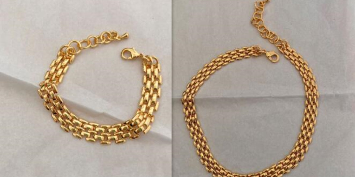 Armband-Halskette aus Titanstahl mit 18 Karat Goldauflage, geflochten