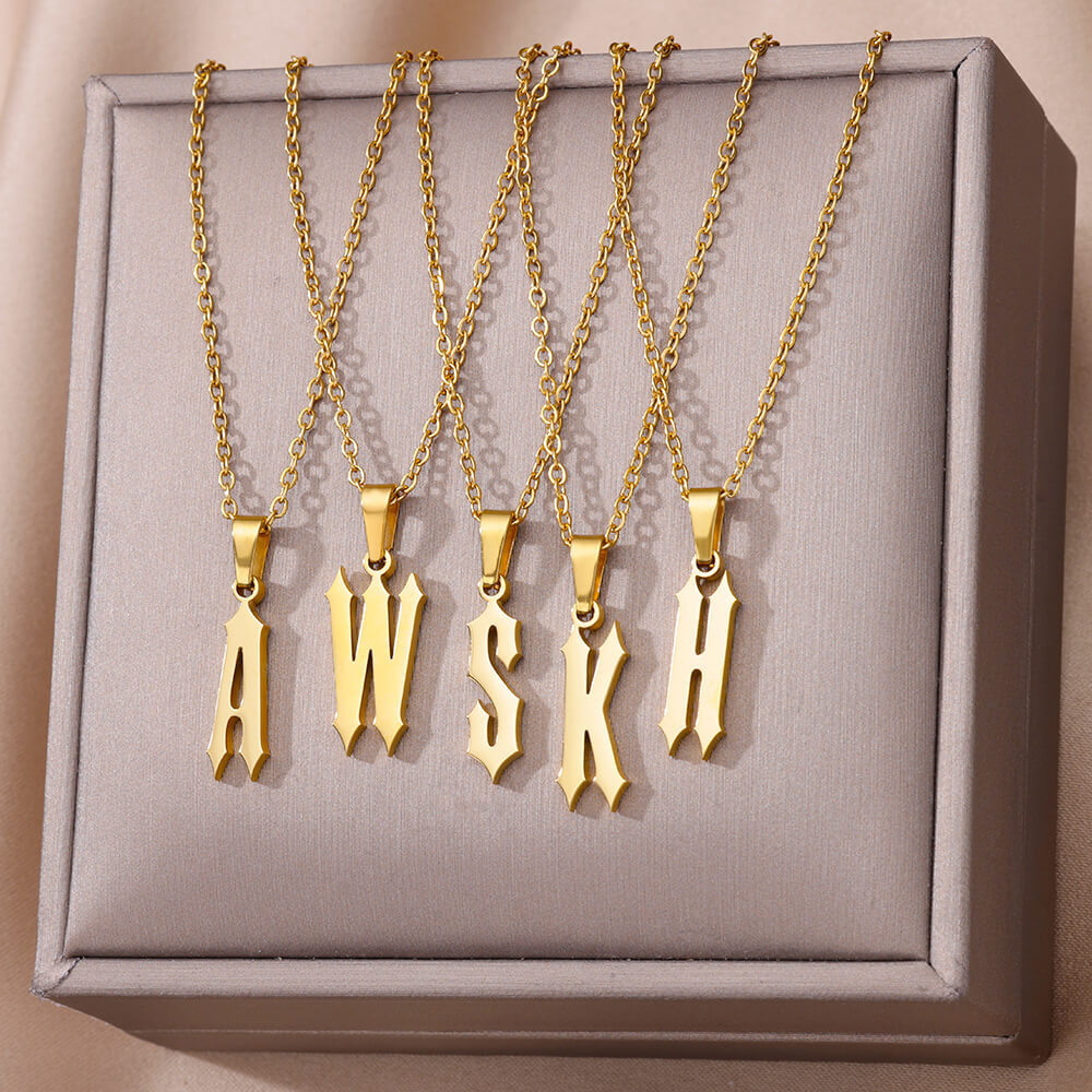 18K Gold Plating Stainless Steel Ancient English Letter Pendant Necklace