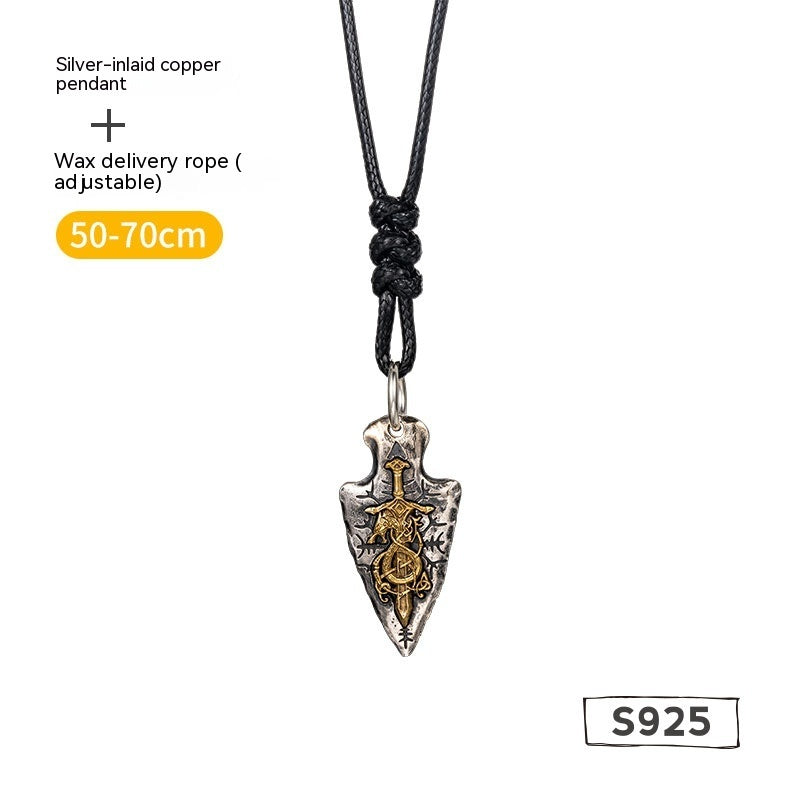 Viking Dragon Sword Flower Silver Inlaid Copper Necklace
