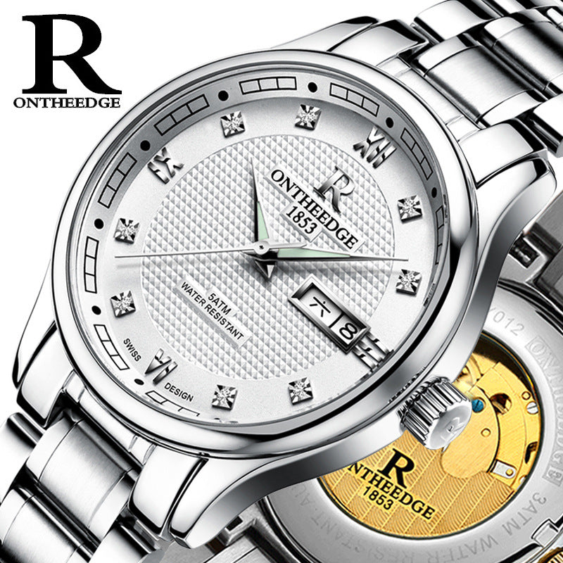 Echte Rui Edge Herren-Automatikuhren, mechanische Uhren, Business-Herrenuhr, leuchtend, hohl, wasserdicht, feiner Stahl