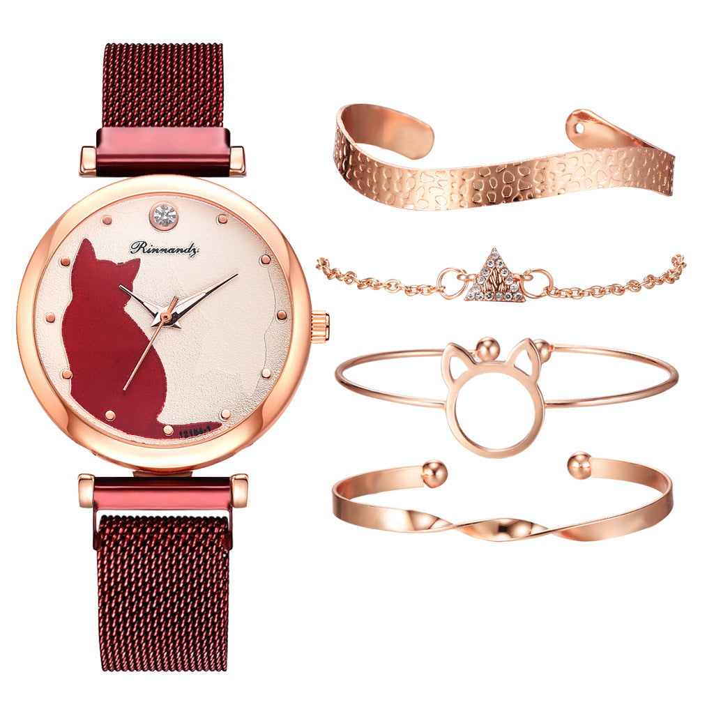 Conjunto de pulsera de reloj de gato para mujer