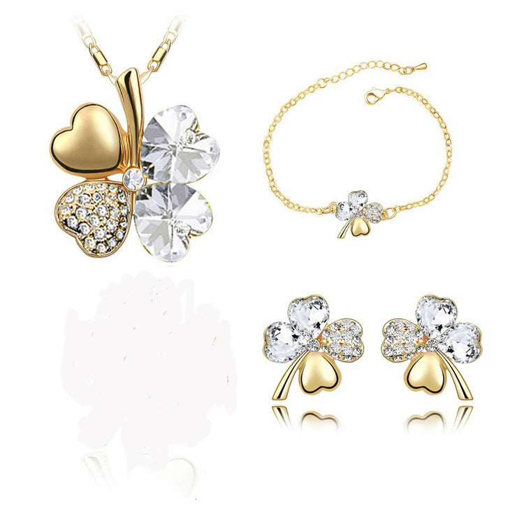 Kreatives vierblättriges Kleeblatt Kristallschmuck-Set