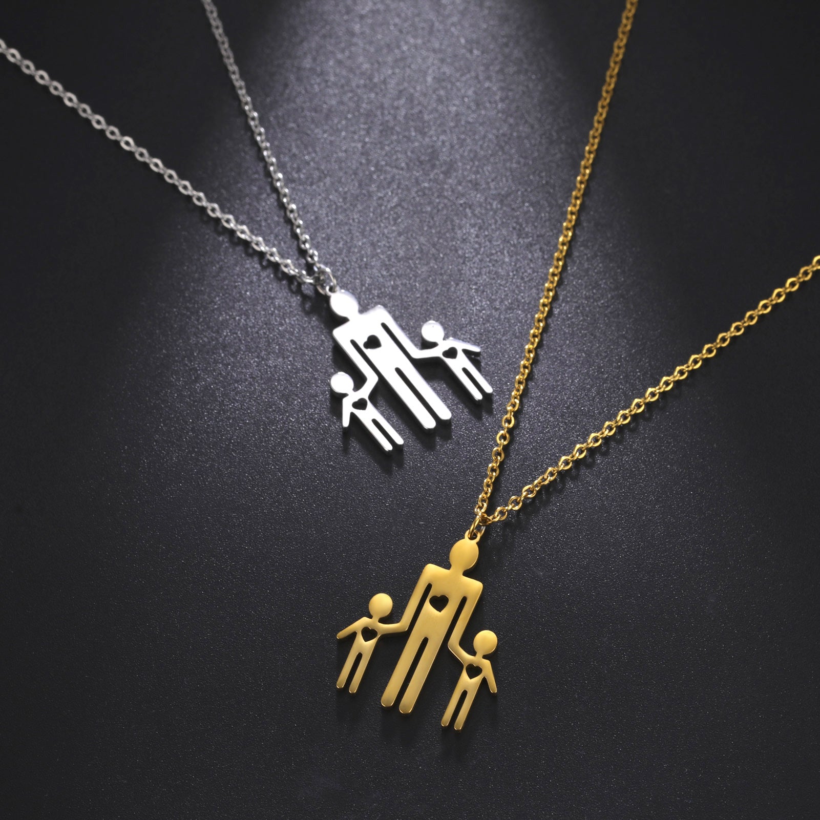 Family Series Titanium Steel Ornament Cut One Large Two Small 304 Material Stainless Steel Necklace