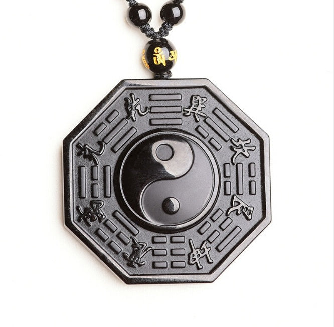 Obsidian Anhänger Yin Yang Fisch Fünf Elemente Amulett Herren und Damen Halskette