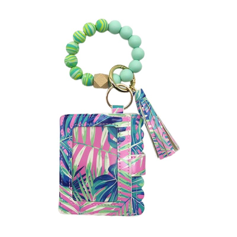 Llavero de pulsera de cuentas de silicona con estampado de leopardo