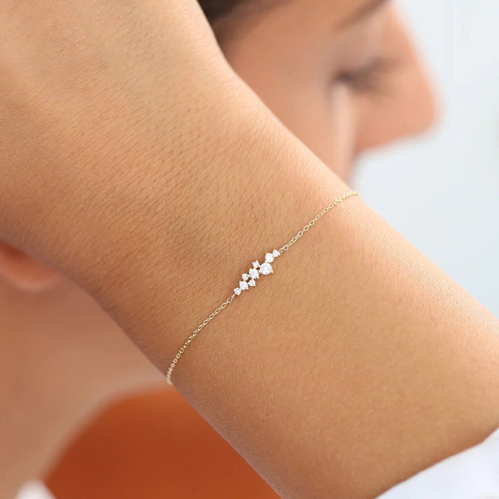 Pulsera hipoalergénica de plata de ley con incrustaciones de diamantes, diseño sencillo y elegante, para mujer