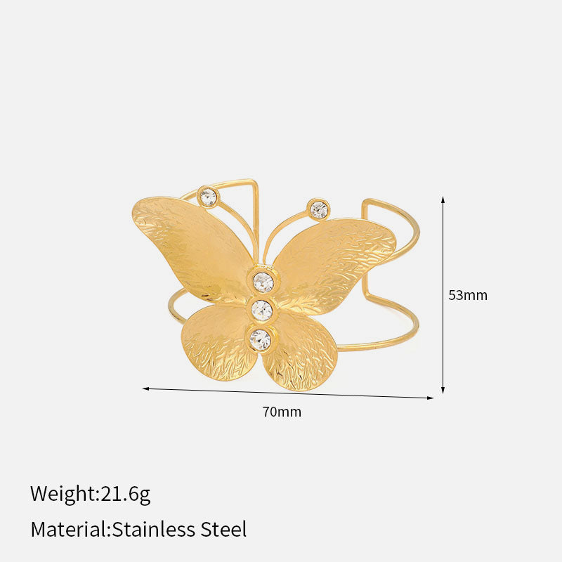 Exaggerated Inlaid Zircon Three-dimensional Butterfly Leaves Open Bracelet